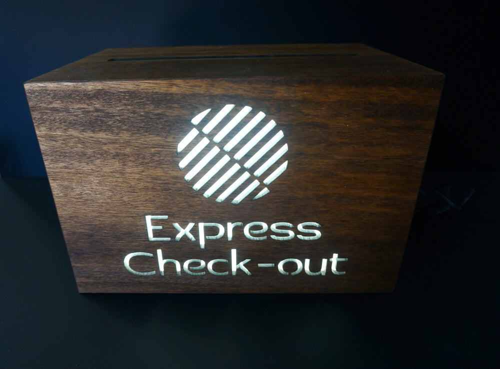 acrylic & wood check out sign