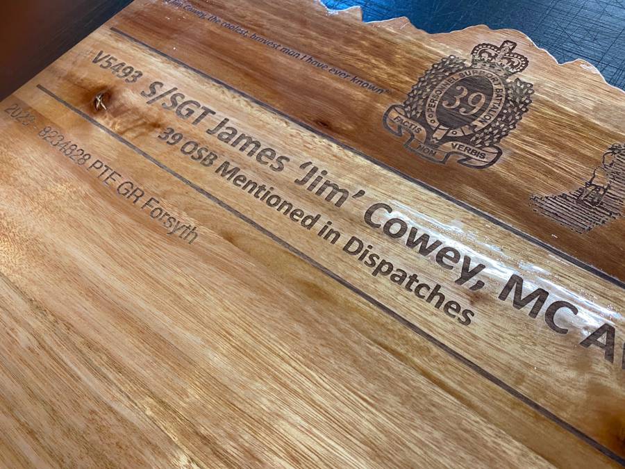 engraved timber plaque for RSL services